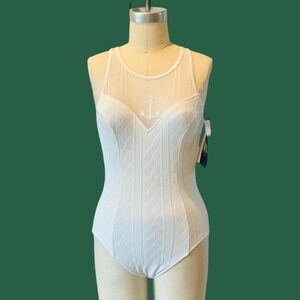 Vintage Jantzen Cable Knit White One Piece Mesh Window‎ Swimsuit, Size 10